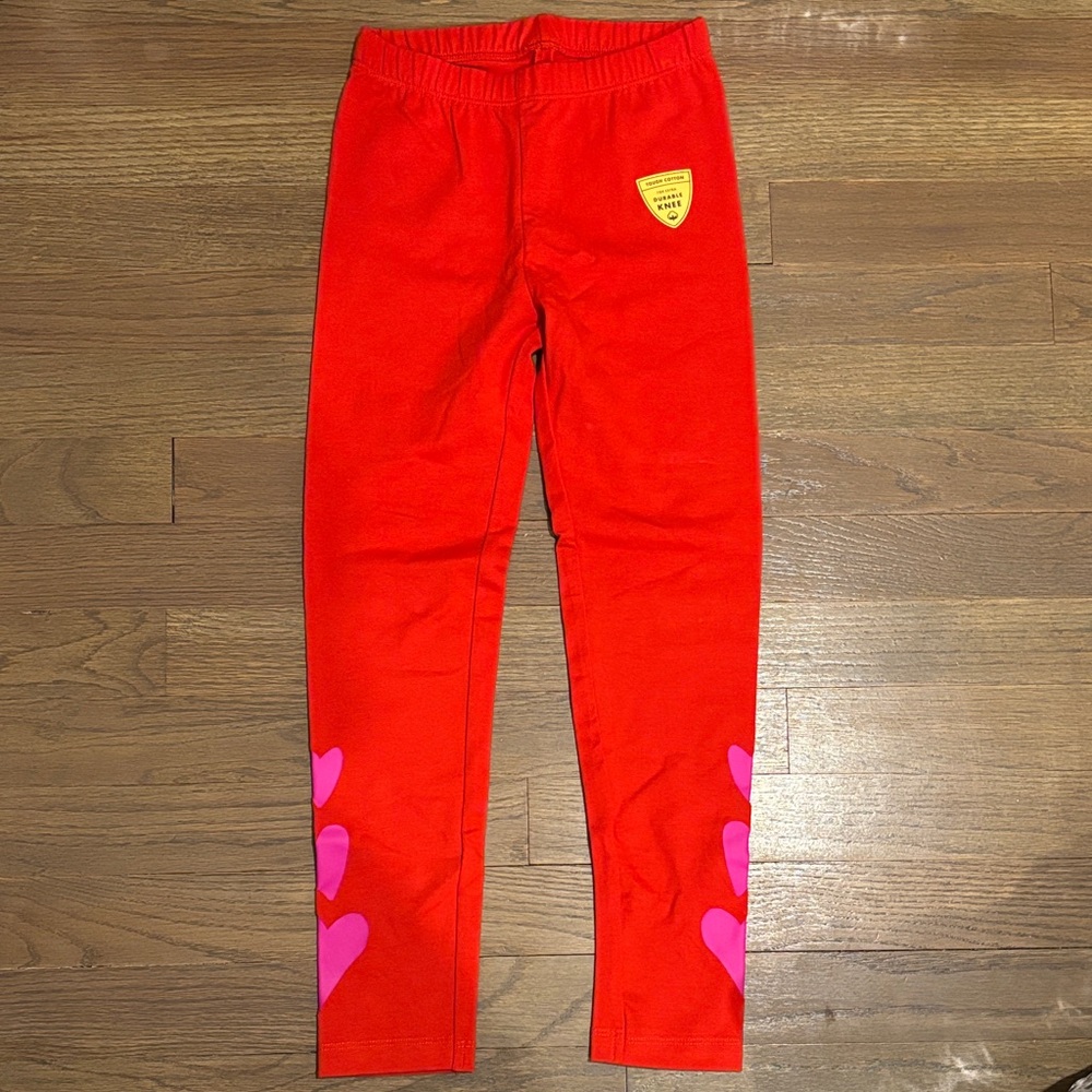 Cat & Jack Red Leggings with Pink Heart Details